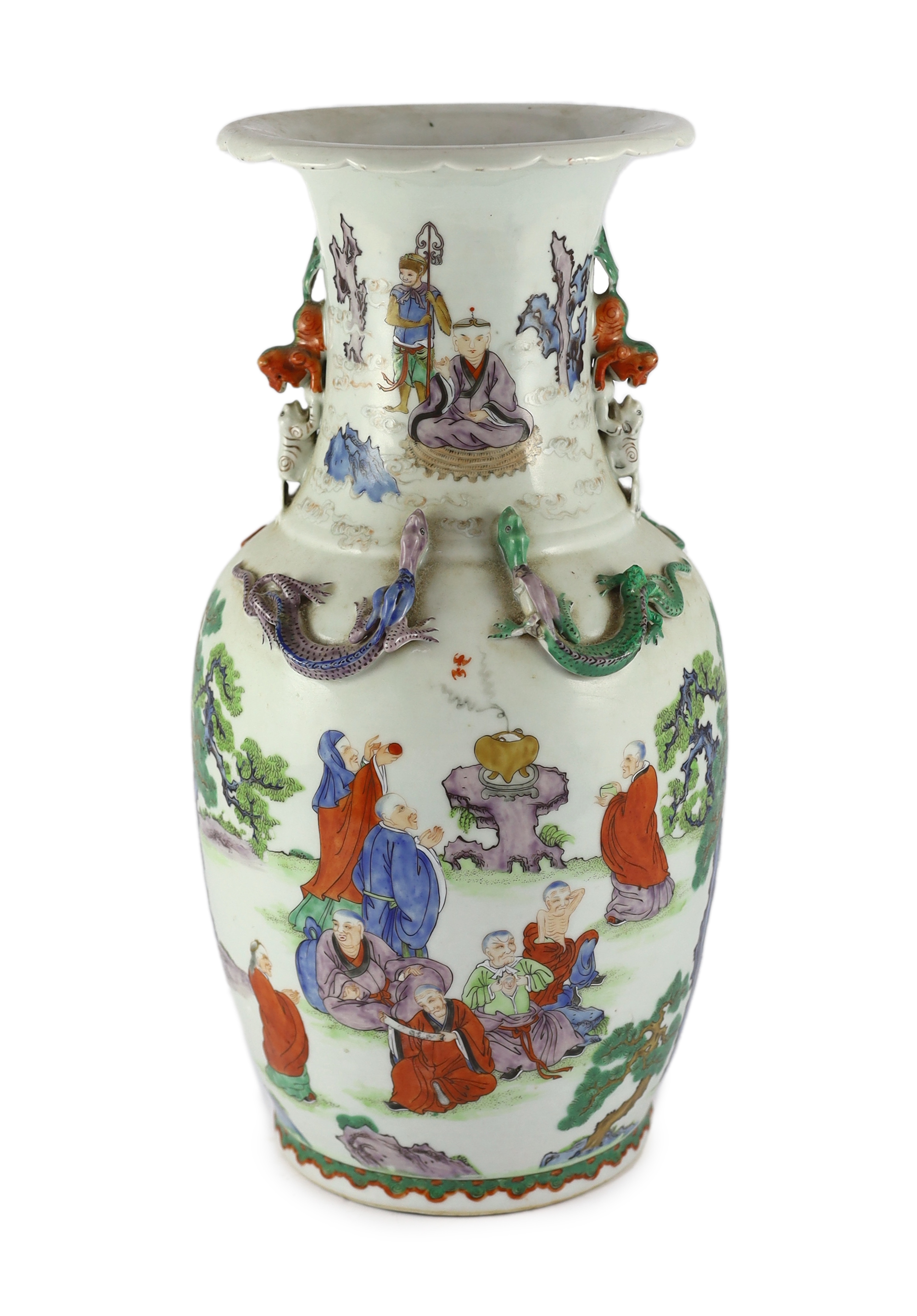 A Chinese enamelled porcelain ‘eighteen luohan’ vase, late 19th century